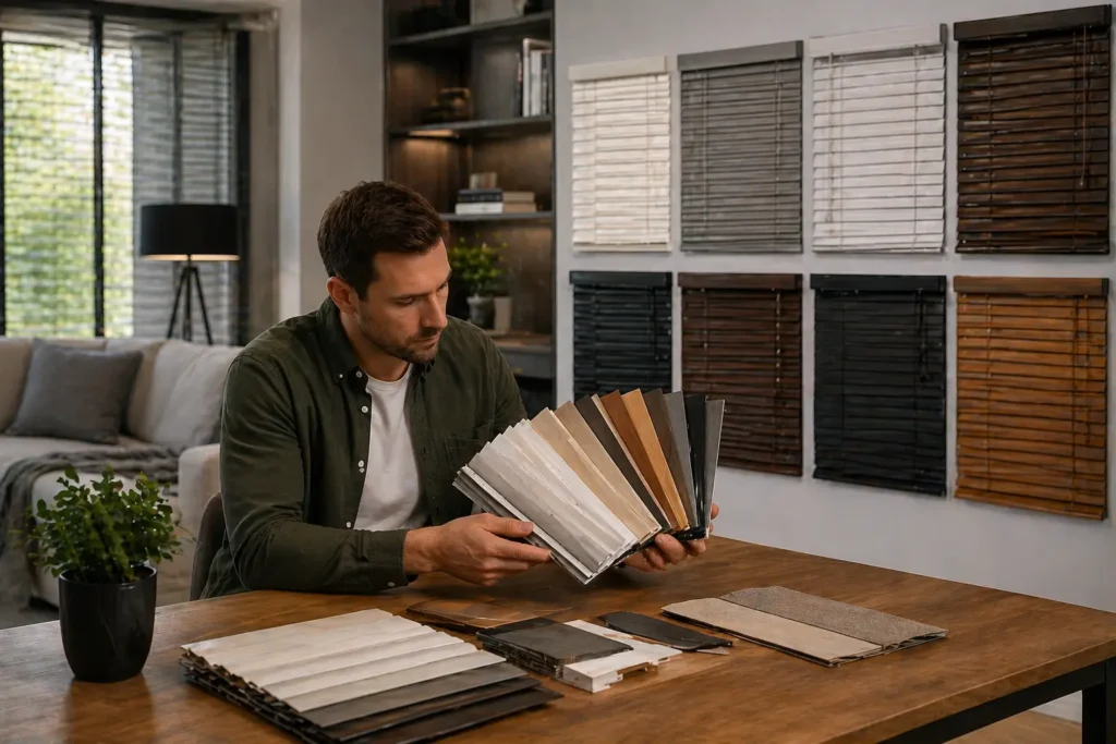 Checking out the color palette of the venetian blinds