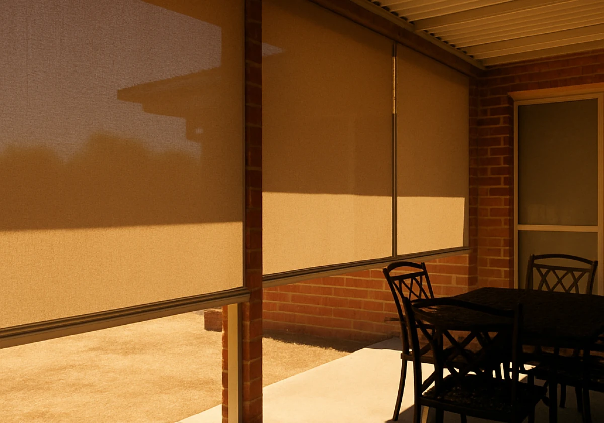 Rear verandah of a brick Australian home on a scorching summer