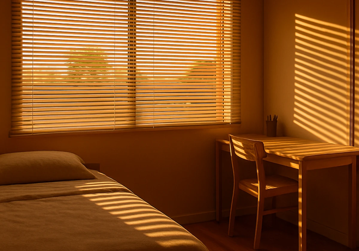 West-facing Australian bedroom during late afternoon